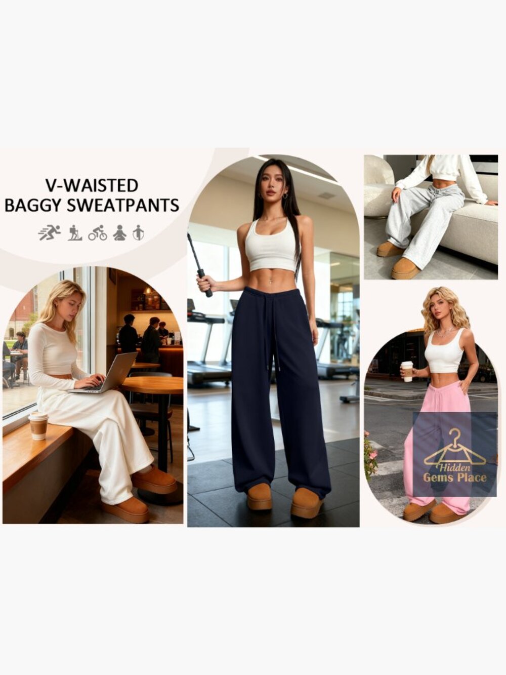 Fleece Lined Wide Leg Sweatpants High Waist with Pockets - Picture 7 of 7